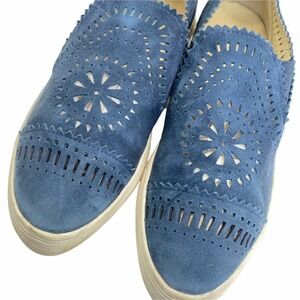 Seychelles Blue Suede Laser-Cut Slip-On Sneakers